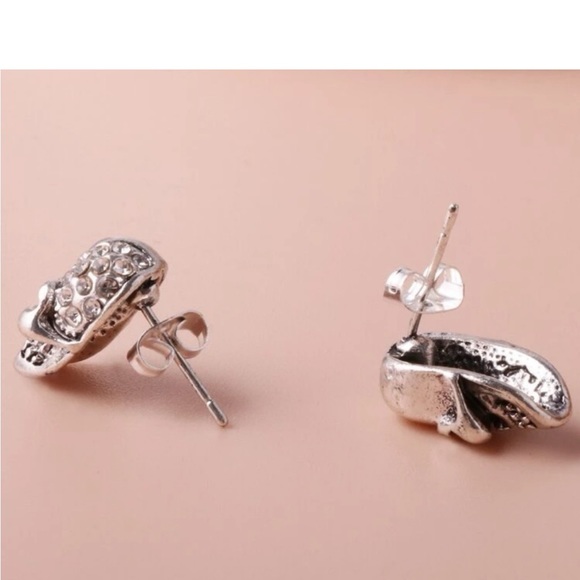 SILVER RHINESTONE SKULL EARRINGS NEW - Picture 3 of 4